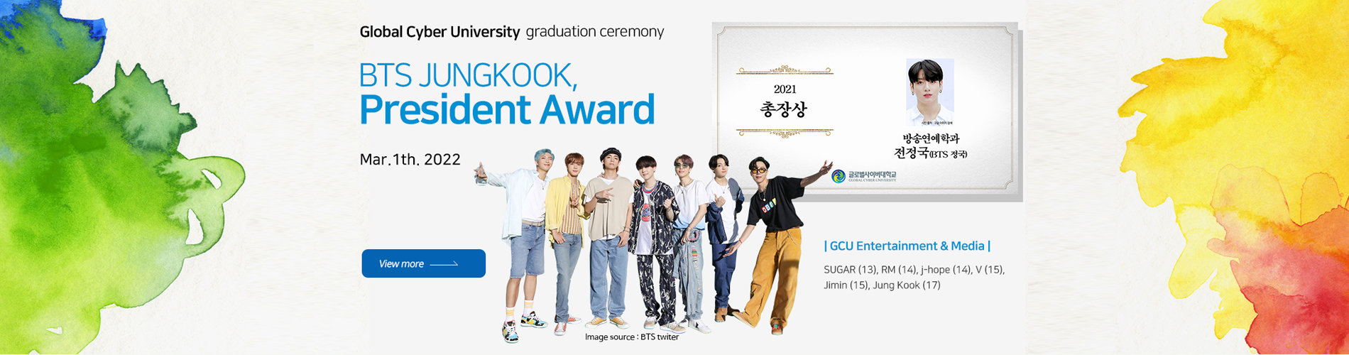 al Cyber University graduation ceremony, BTS JUNGKOOK, President Award,  Mar.1th. 2022, 